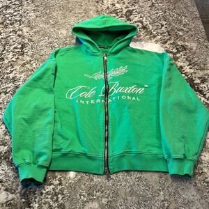 Cole Buxton International Zip Up Hoodie Green Logo Graphic Size Small